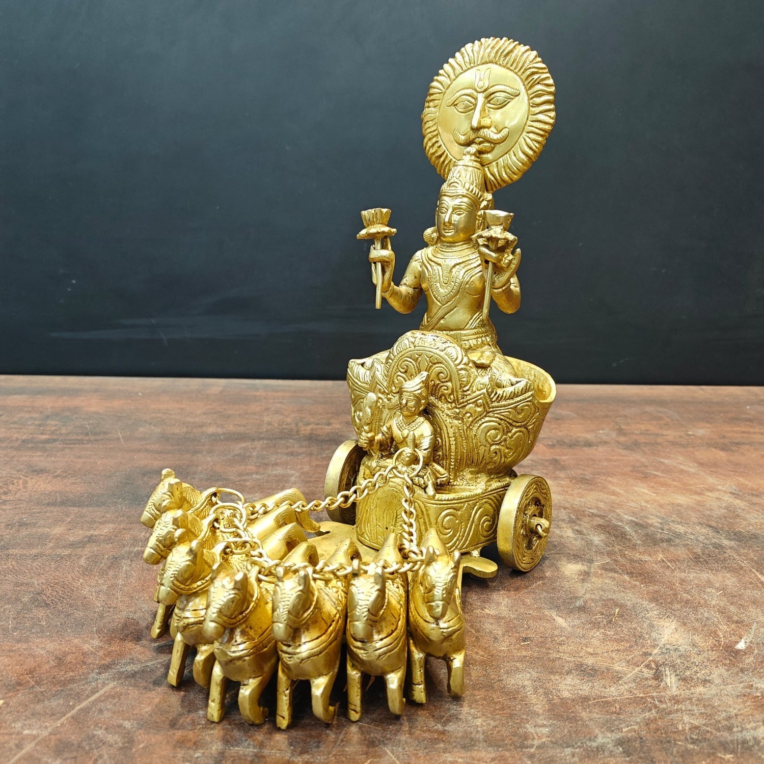 Brass Surya Rath With Seven Horses 12 Inch - Eco-friendly - Sama Homes