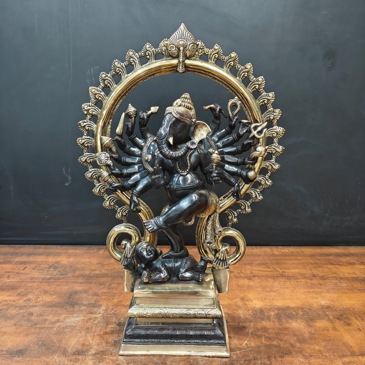 Brass Tandav Ganesha Statue Black Gold Finish 25 Inch - Eco-friendly - Sama Homes