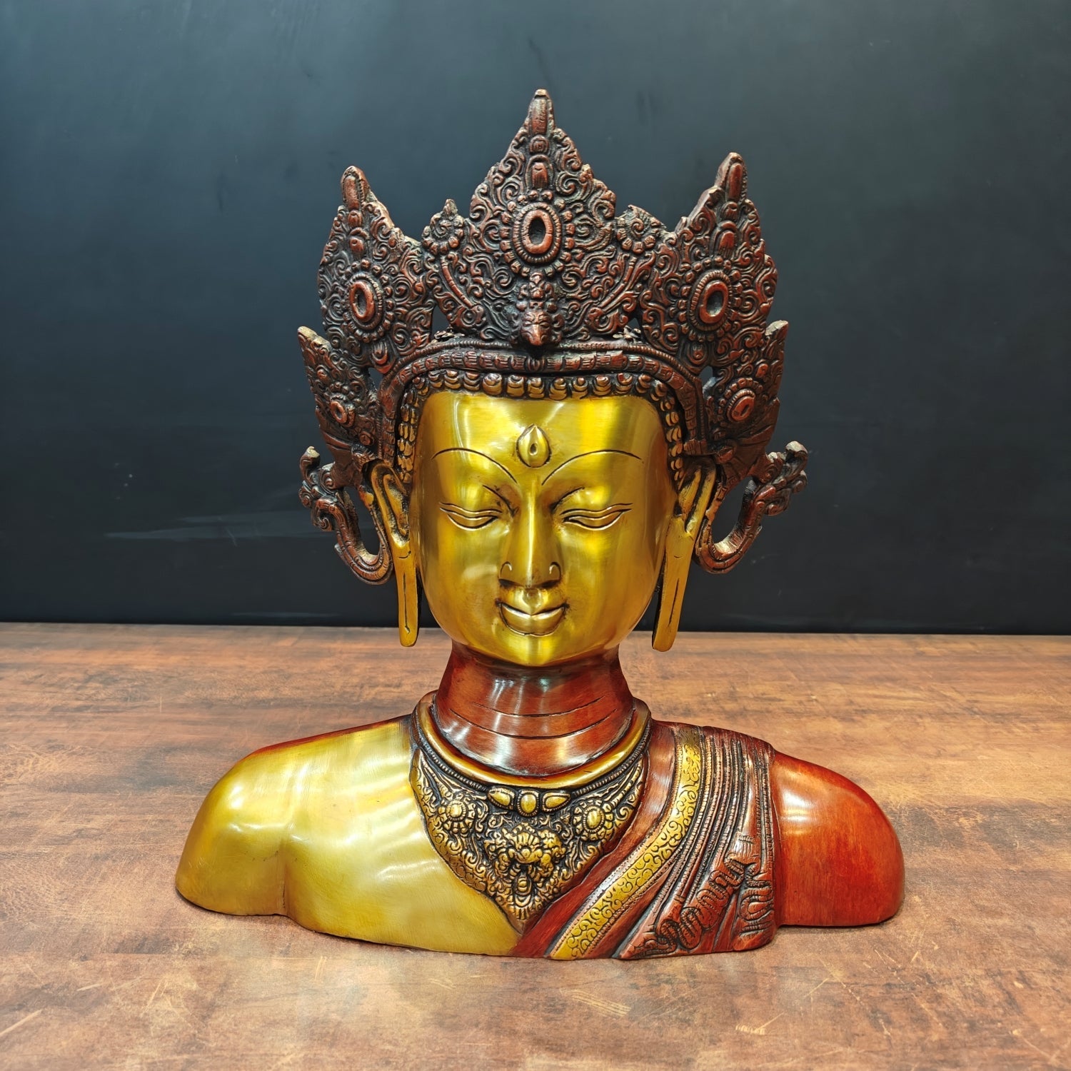 Brass Tara Bust Idol Buddhist Deity Statue Figure Copper Patina Finish 15 Inch - Eco-friendly - Sama Homes
