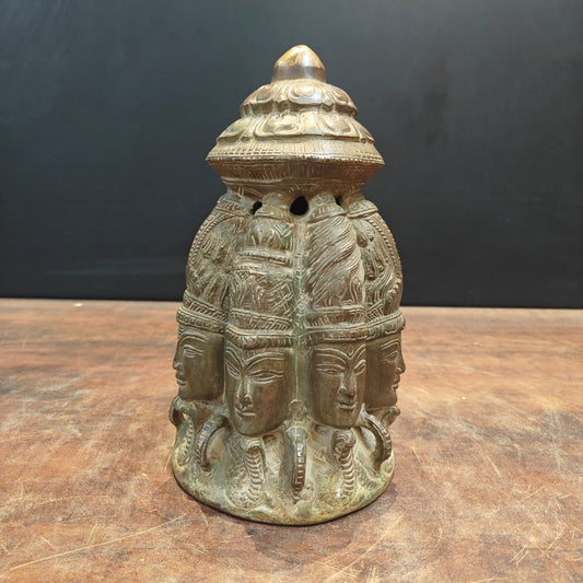 Brass Ten Faced Mukhalingam Idol Green Patina Finish 10 Inch