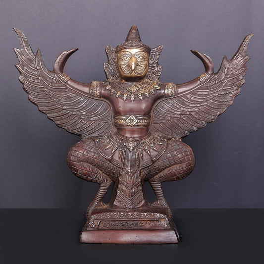 Brass Thai Garuda Idol with Open Wings Vahana of Lord Vishnu Antique Finish 14 Inch