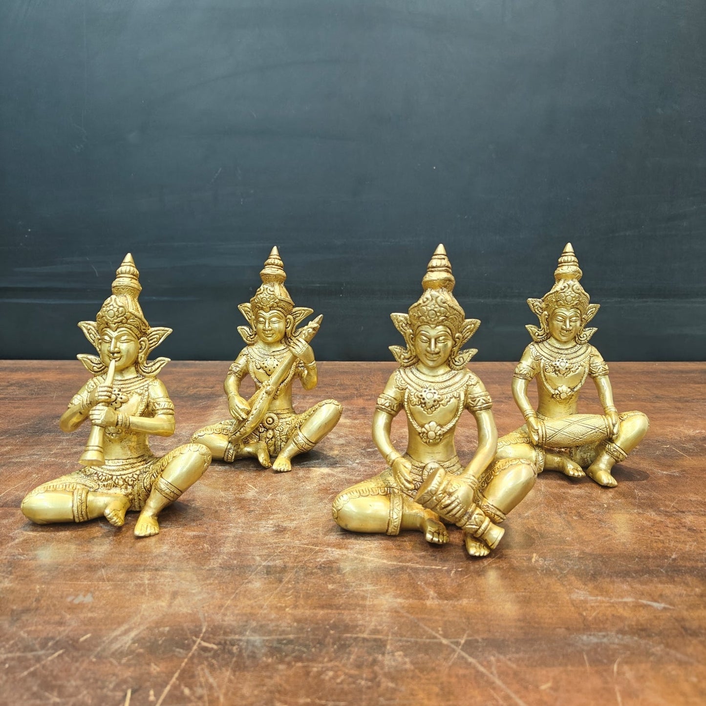 Brass Thai Musicians Set of 4 Showpieces For Home Decor 7 Inches