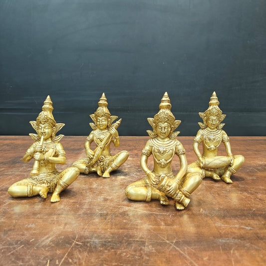 Brass Thai Musicians Set of 4 Showpieces For Home Decor 7 Inches