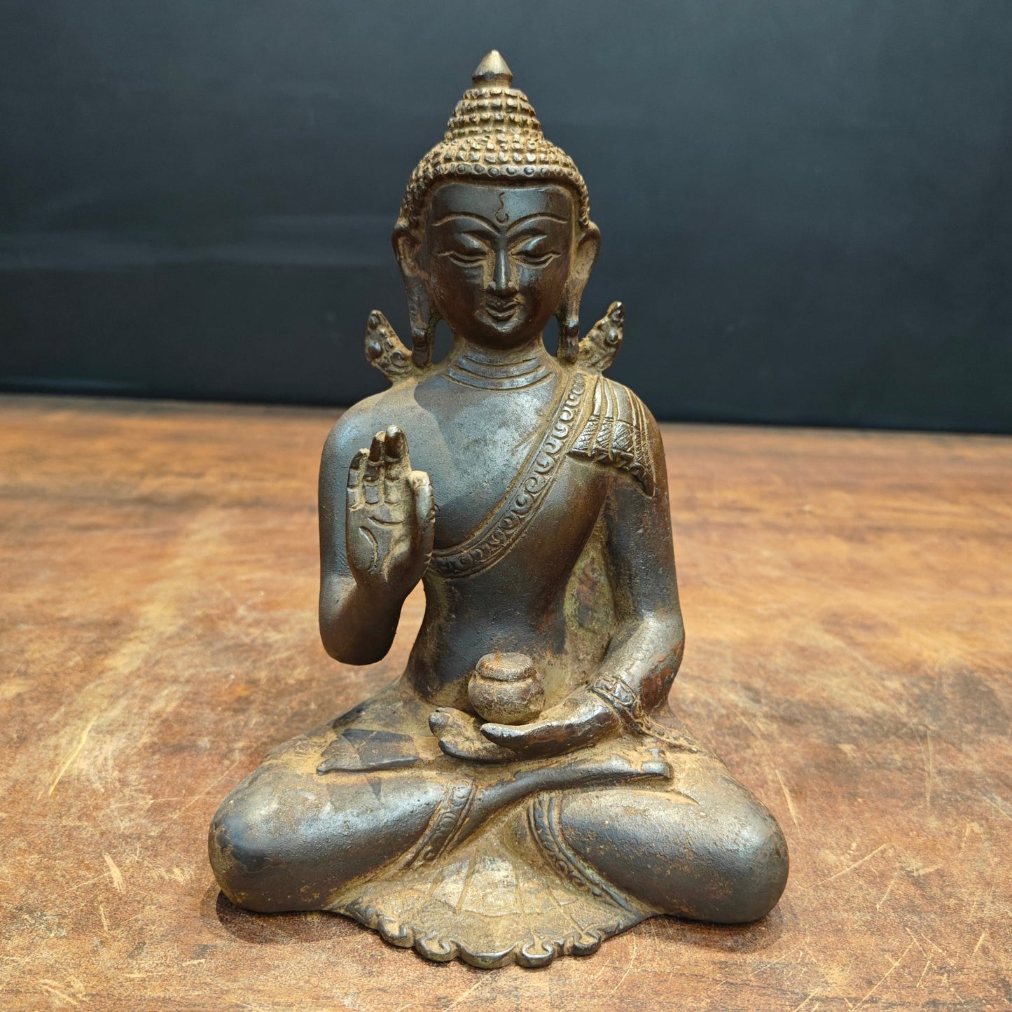 Brass Tibetan Buddhist Lord Buddha Statue Antique Finish 8 Inch