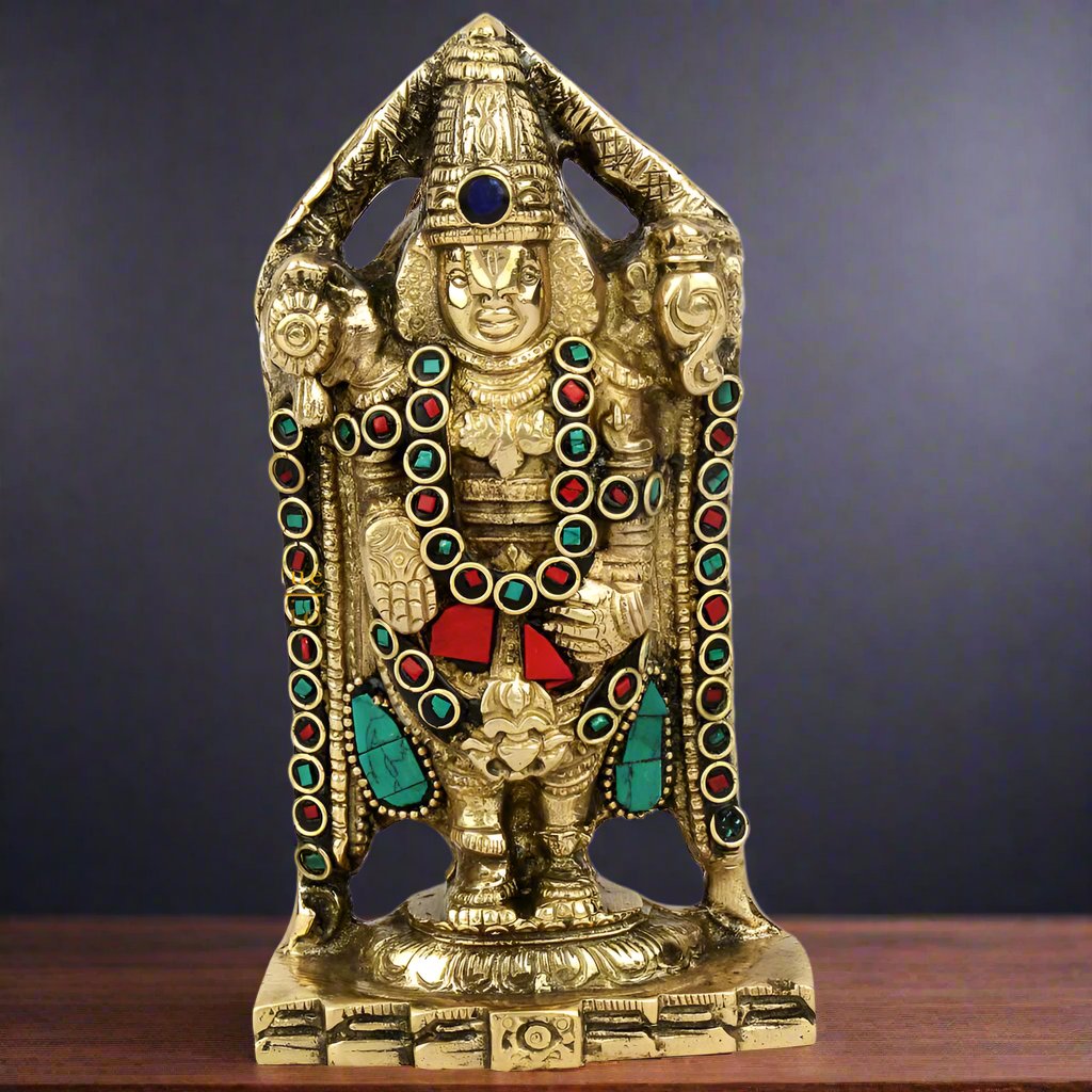 Brass Tirupathi Balaji Idol Stone Work For Home Decor 6 Inch - Eco-friendly - Sama Homes
