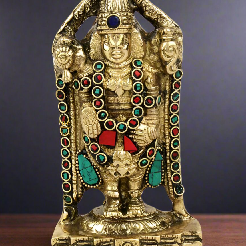 Brass Tirupathi Balaji Idol Stone Work For Home Decor 6 Inch - Image 2