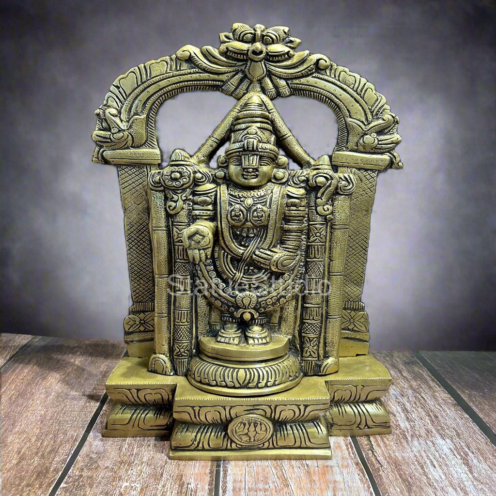 Brass Tirupathi Balaji Statue Antique Finish For Home Decor 19" - Eco-friendly - Sama Homes