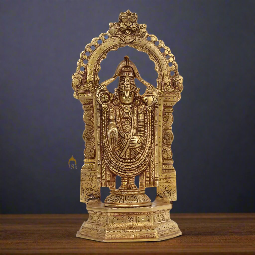 Brass Tirupathi Balaji Statue Lucky Religious Decor 11 Inch - Eco-friendly - Sama Homes