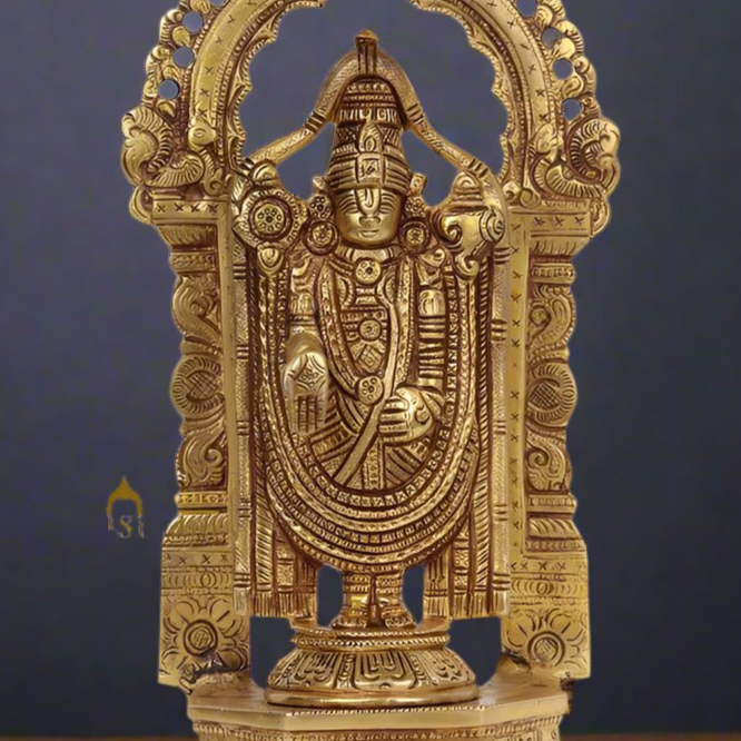 Brass Tirupathi Balaji Statue Lucky Religious Decor 11 Inch