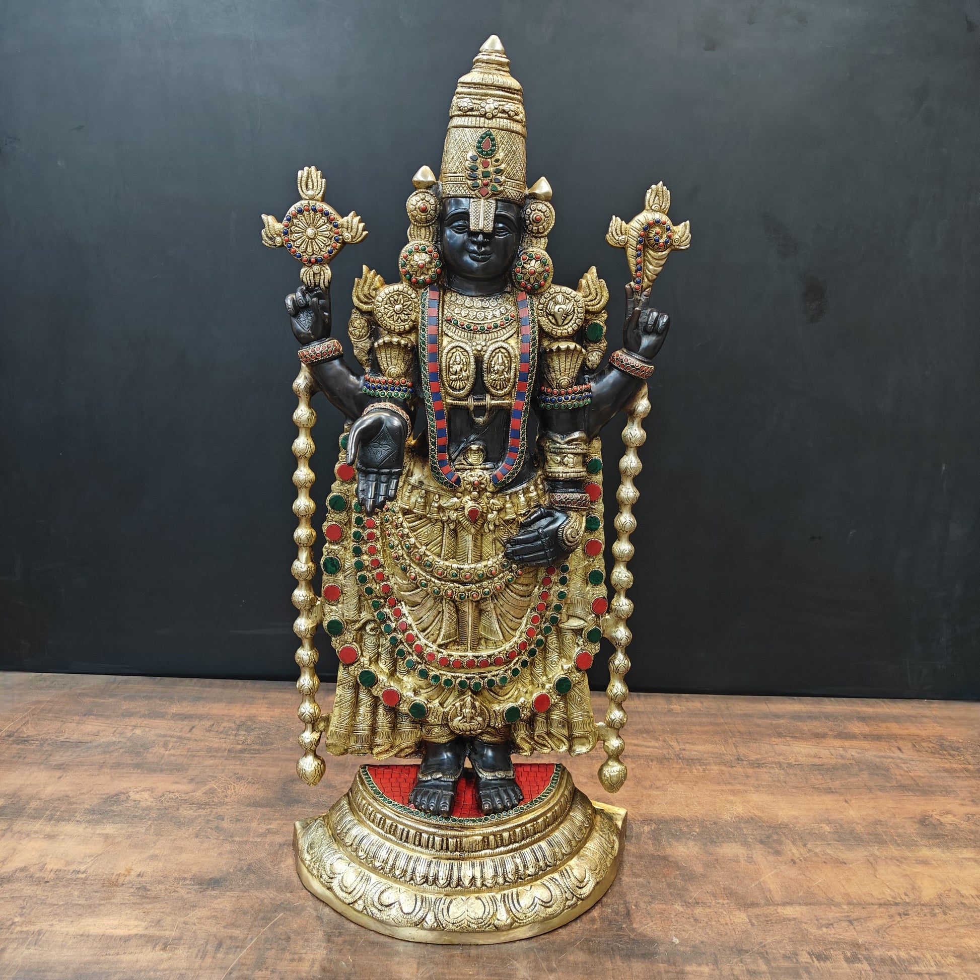Brass Tirupati Balaji Idol Lord Venkateshwara With Stone Work 3 Feet - Eco-friendly - Sama Homes