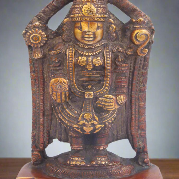 Brass Tirupati Balaji Idol Religious Decor For Sale 7 Inch - Image 2