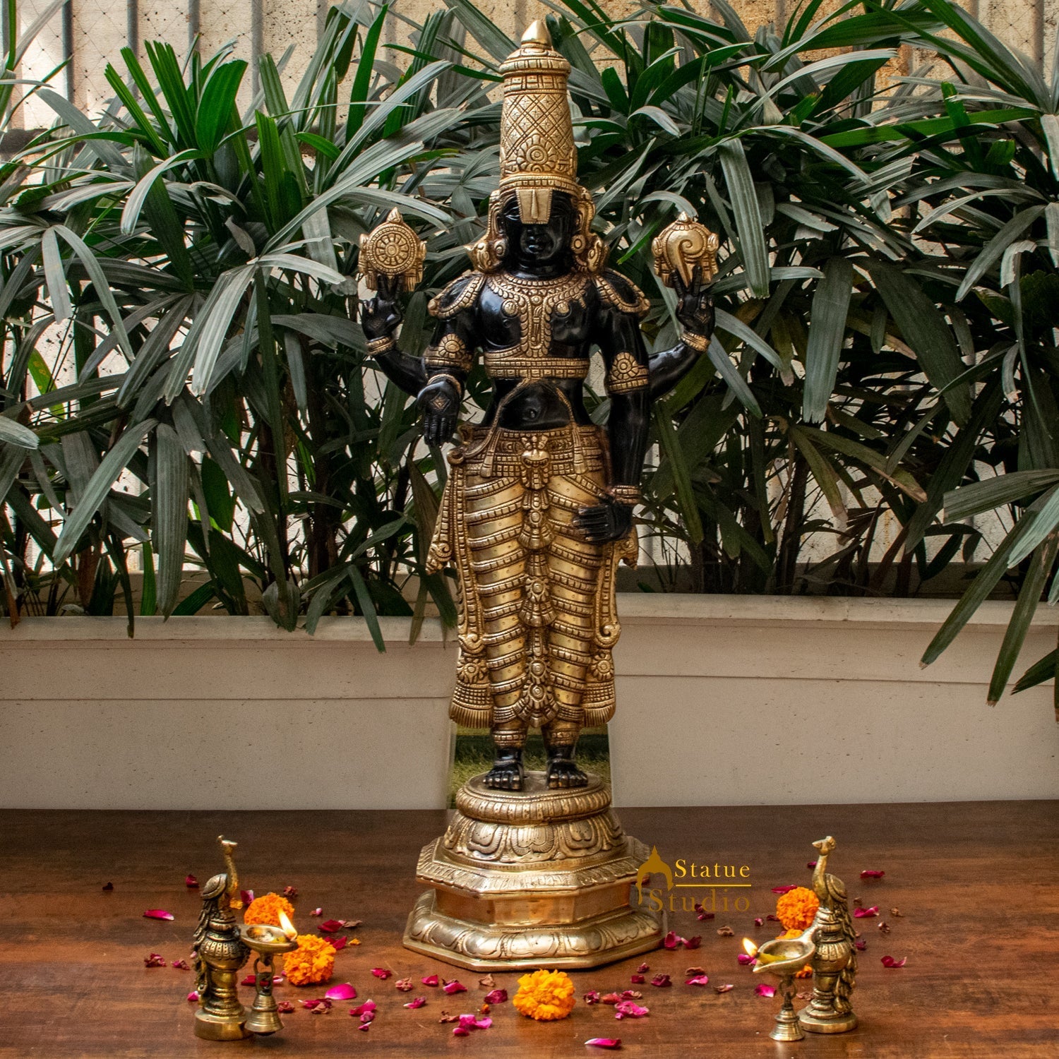 Brass Tirupati Balaji Statue Religious Venkateshwara Idol Decor 32" - Eco-friendly - Sama Homes