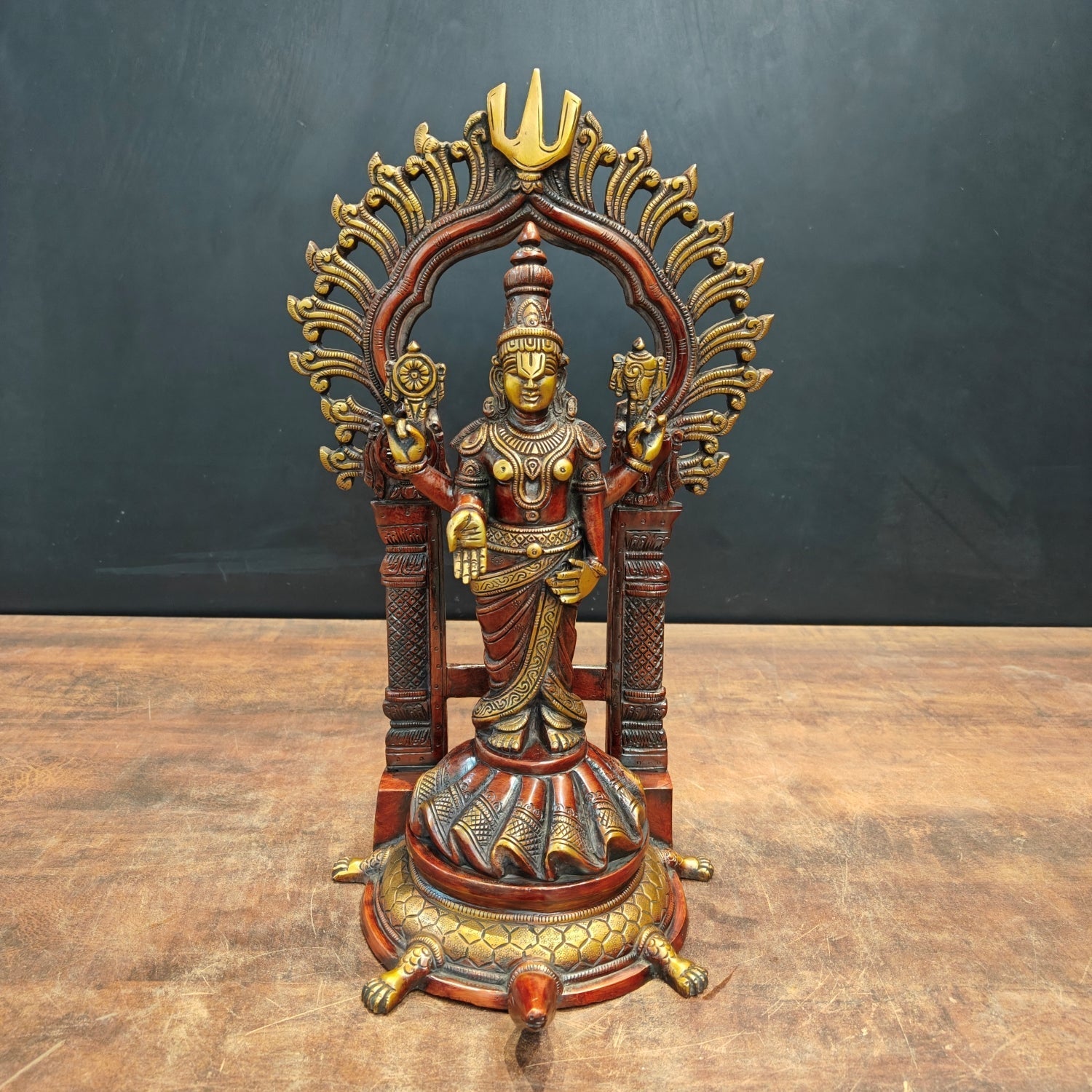 Brass Tirupati Balaji Venkateshvara Idol Orange Patina Finish 16 Inch - Eco-friendly - Sama Homes
