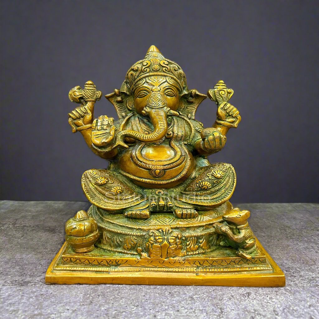 Brass Unique Handcraft Ganesha Idol Copper Patina Finish For Home Decor 9" - Eco-friendly - Sama Homes