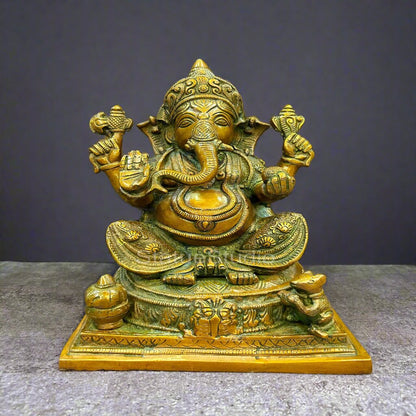 Brass Unique Handcraft Ganesha Idol Copper Patina Finish For Home Decor 9" by vendor-unknown - Hindu Gods