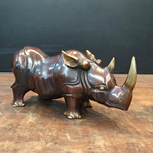Brass Unique Rhino Statue Sculpture For Decor Showpiece 11 Inch