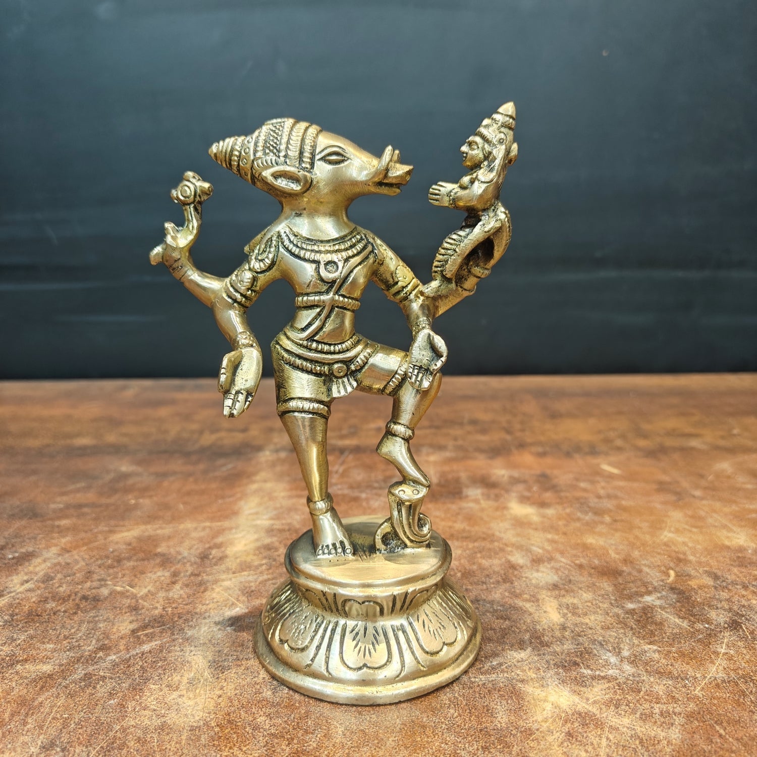 Brass Varaha Lakshmi Statue 7 Inch - Eco-friendly - Sama Homes
