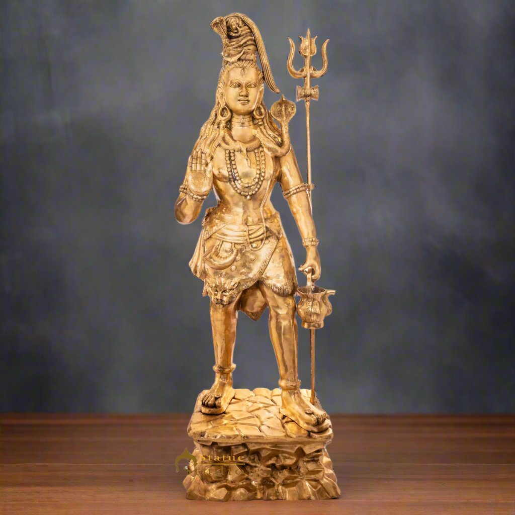 Brass Very Large Size Standing Shiva Idol For Home Temple Decor 7 Feet - Eco-friendly - Sama Homes