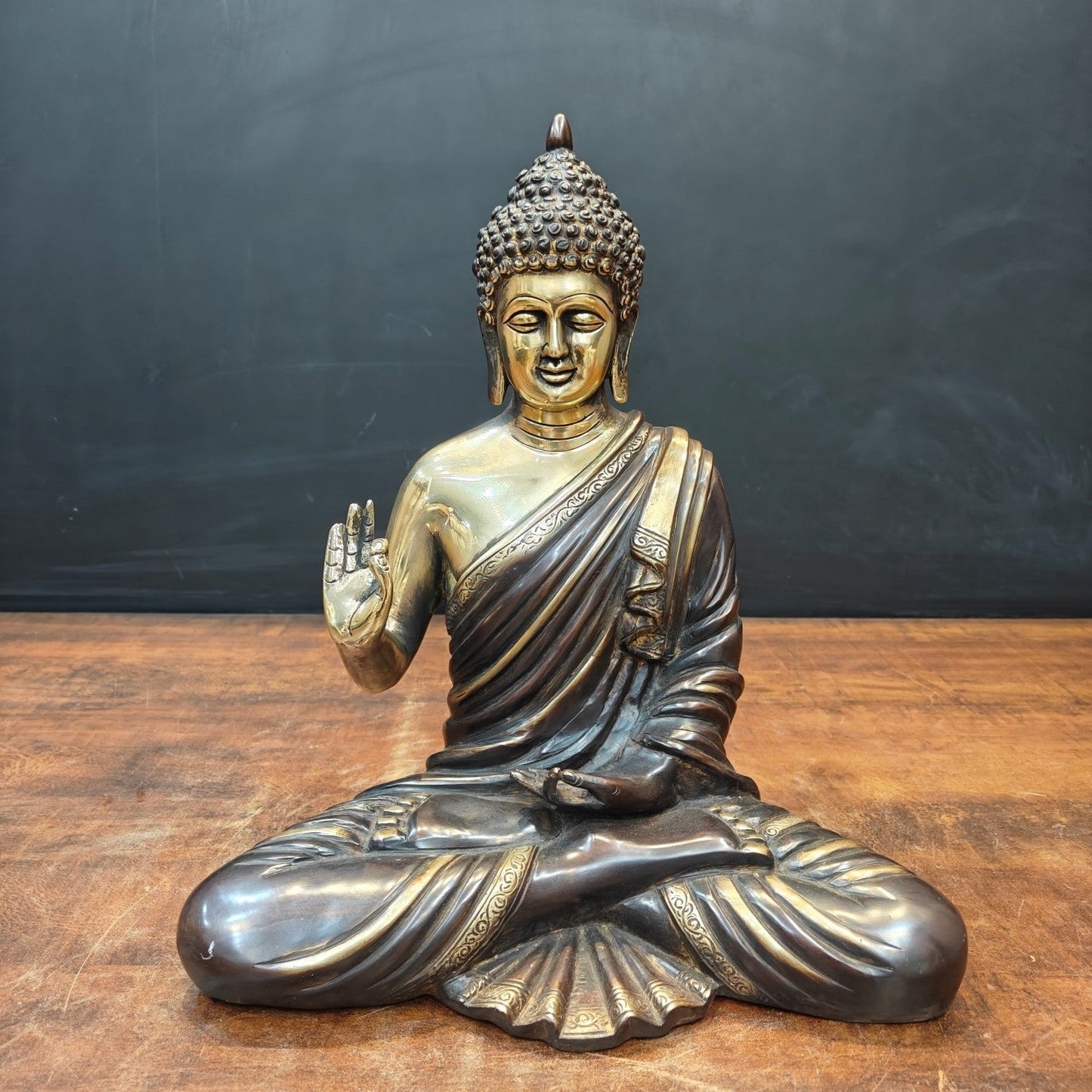 Brass Vintage Blessing Buddha Idol Antique Finish 16 Inch