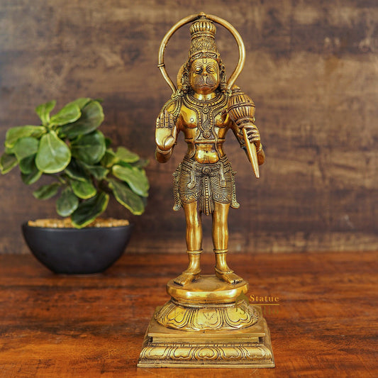 Brass Vintage Hanuman Idol For Home Office Temple Lucky Décor Statue 14 Inch