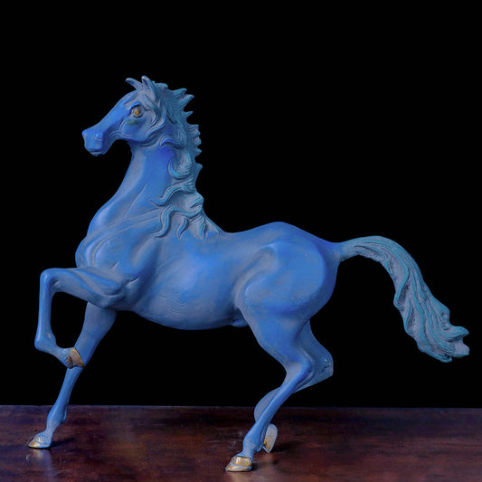 Brass Vintage Horse Sculpture Antique Blue Finish For Decor Showpiece 17 Inch