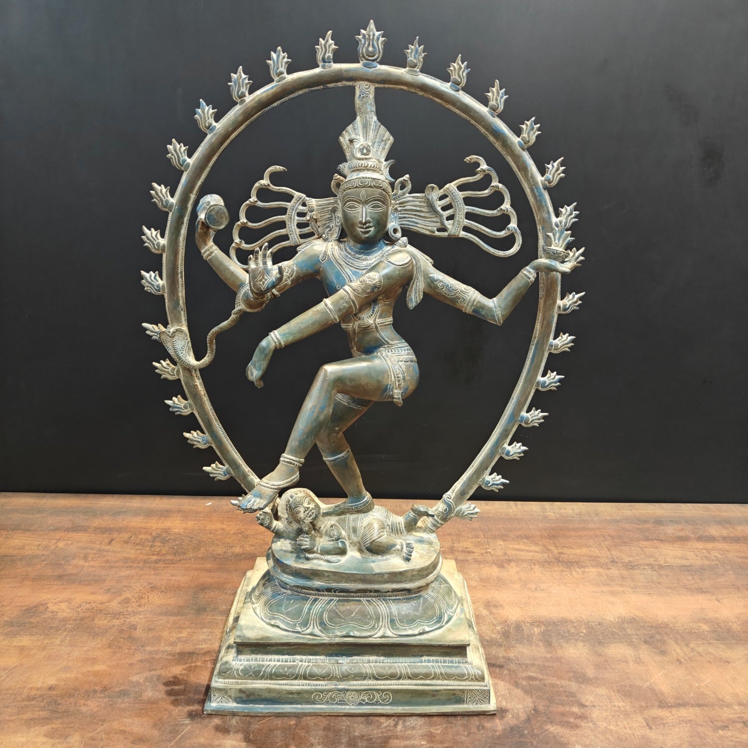 Brass Vintage Nataraja Statue Dancing Shiva Antique Patina Finish 2.5 Feet - Eco-friendly - Sama Homes