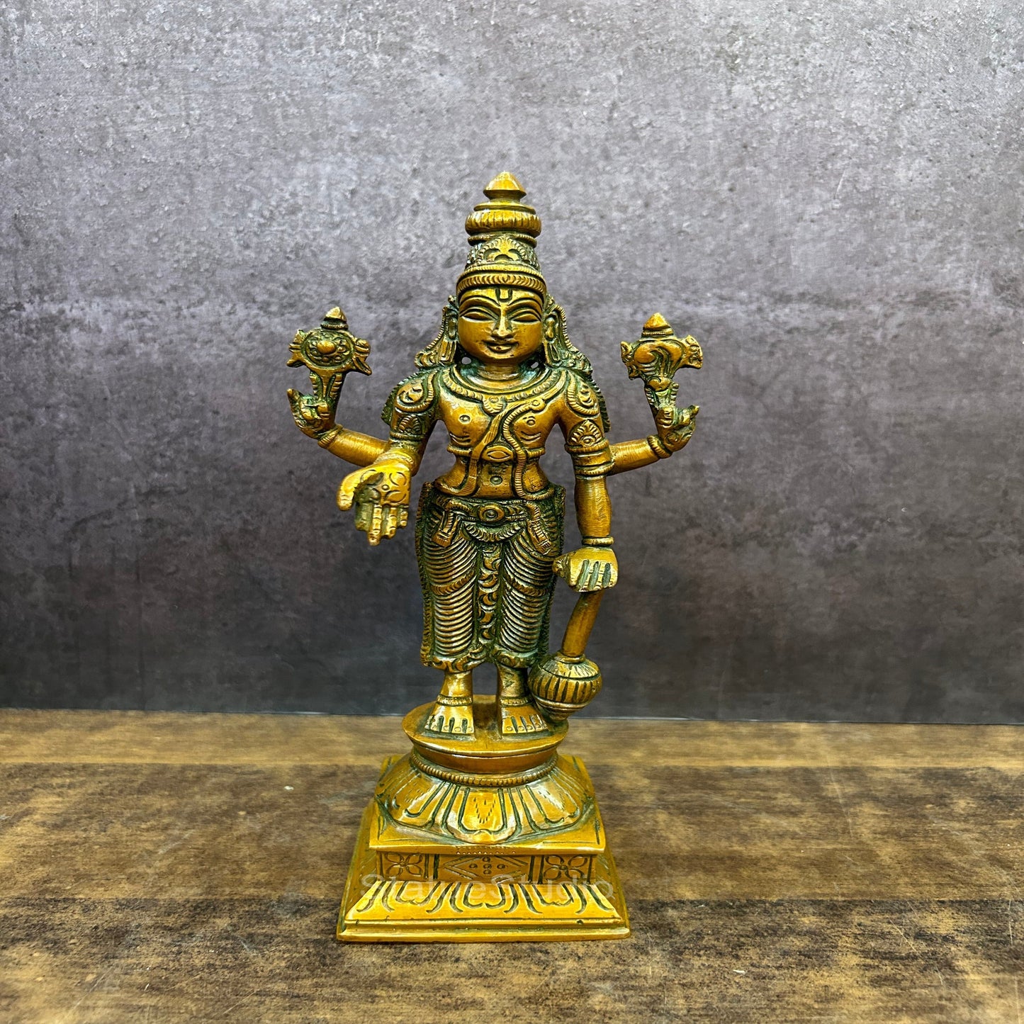 Brass Vishnu Idol Copper Patina Finish For Home Decor 9"