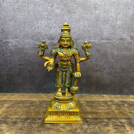 Brass Vishnu Idol Copper Patina Finish For Home Decor 9"