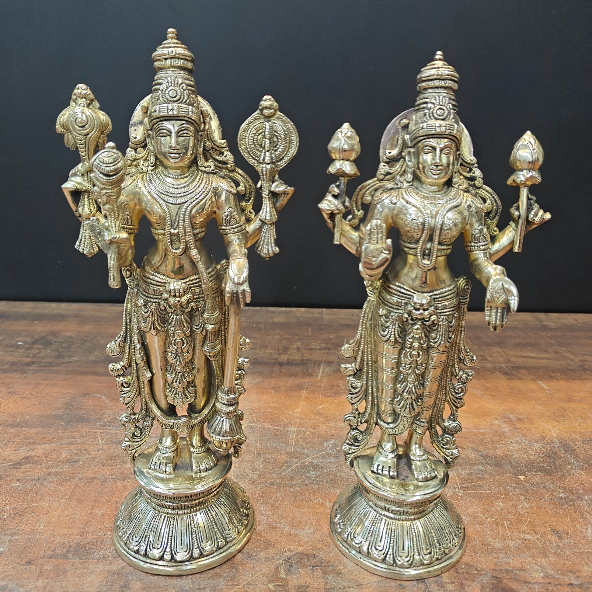 Brass Vishnu Lakshmi Idol For Home Temple Decor 12 Inch - Eco-friendly - Sama Homes