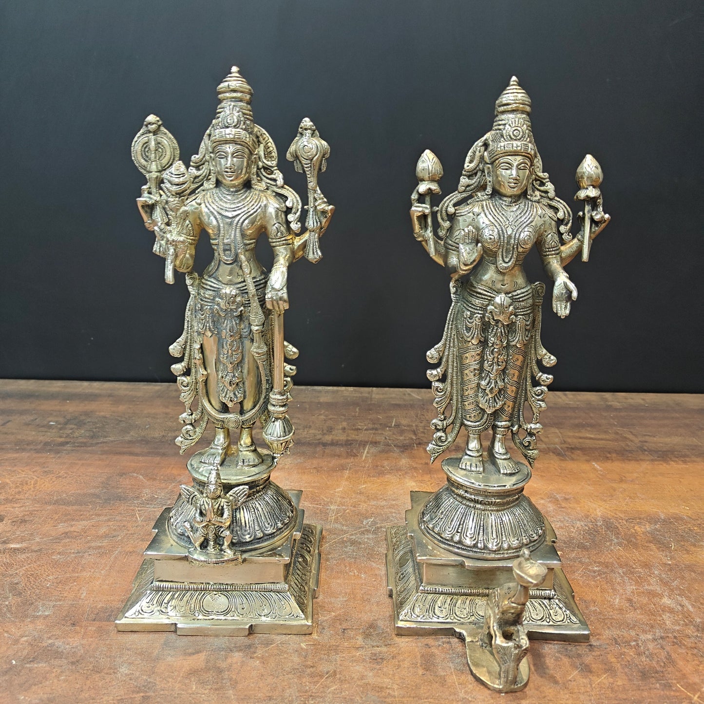 Brass Vishnu Lakshmi Idol For Home Temple Decor 14.5 Inches