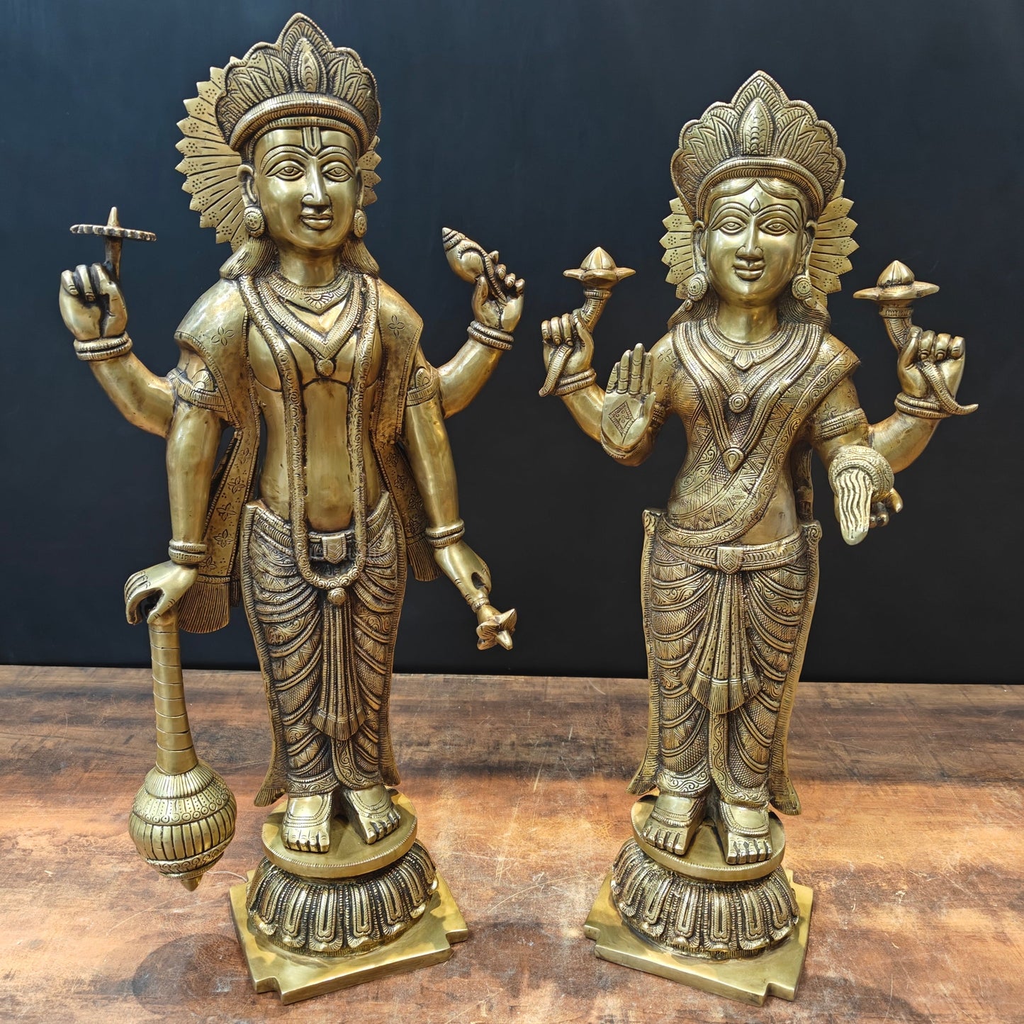 Brass Vishnu Lakshmi Idol For Home Temple Decor 2 Feet