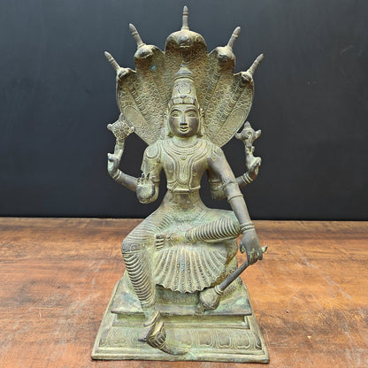 Brass Vishnu Statue Seated on Sheshnaag Antique Finish 16 Inch by vendor-unknown - Hindu Gods