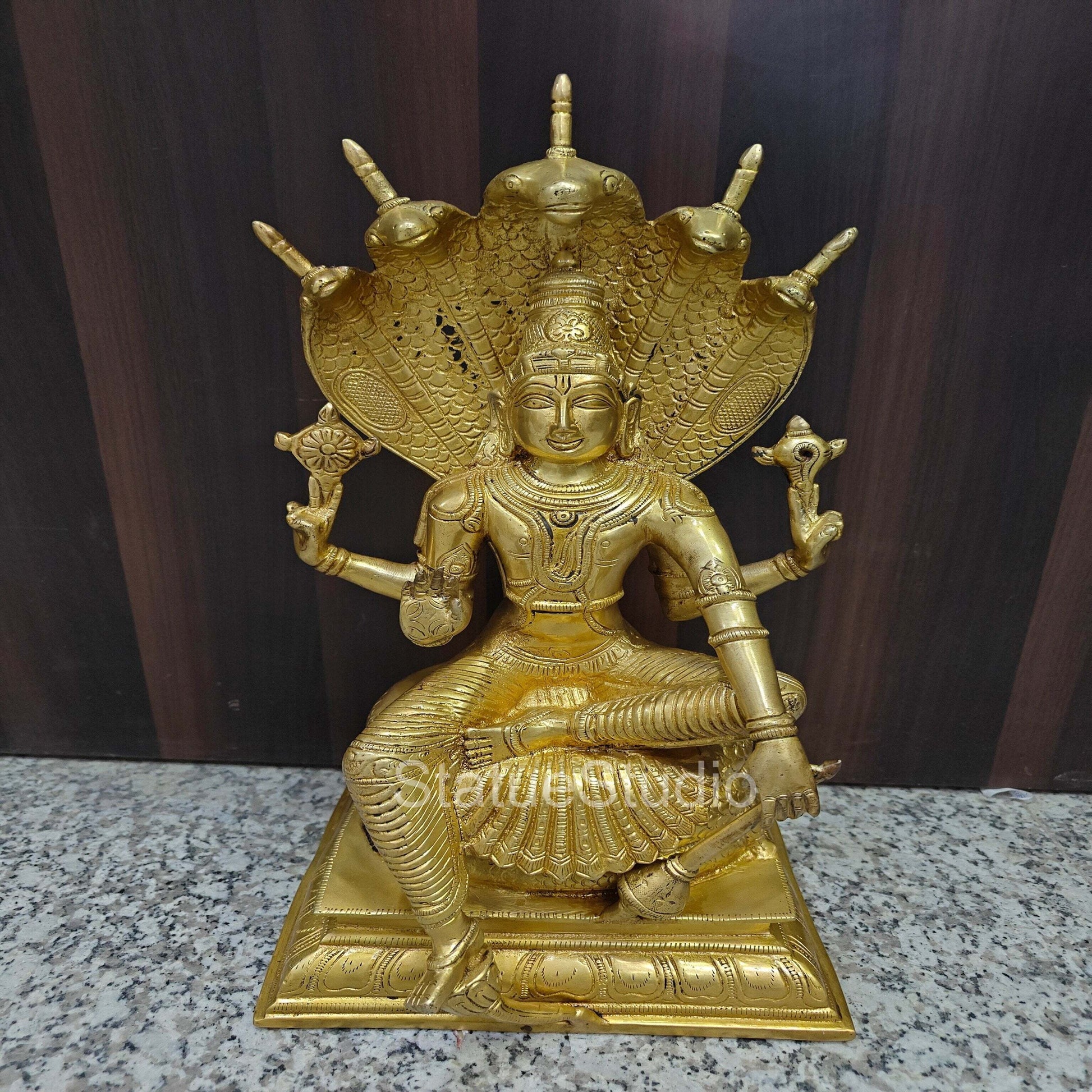 Brass Vishnu Statue Under Serpent For Home Decor 16" - Eco-friendly - Sama Homes