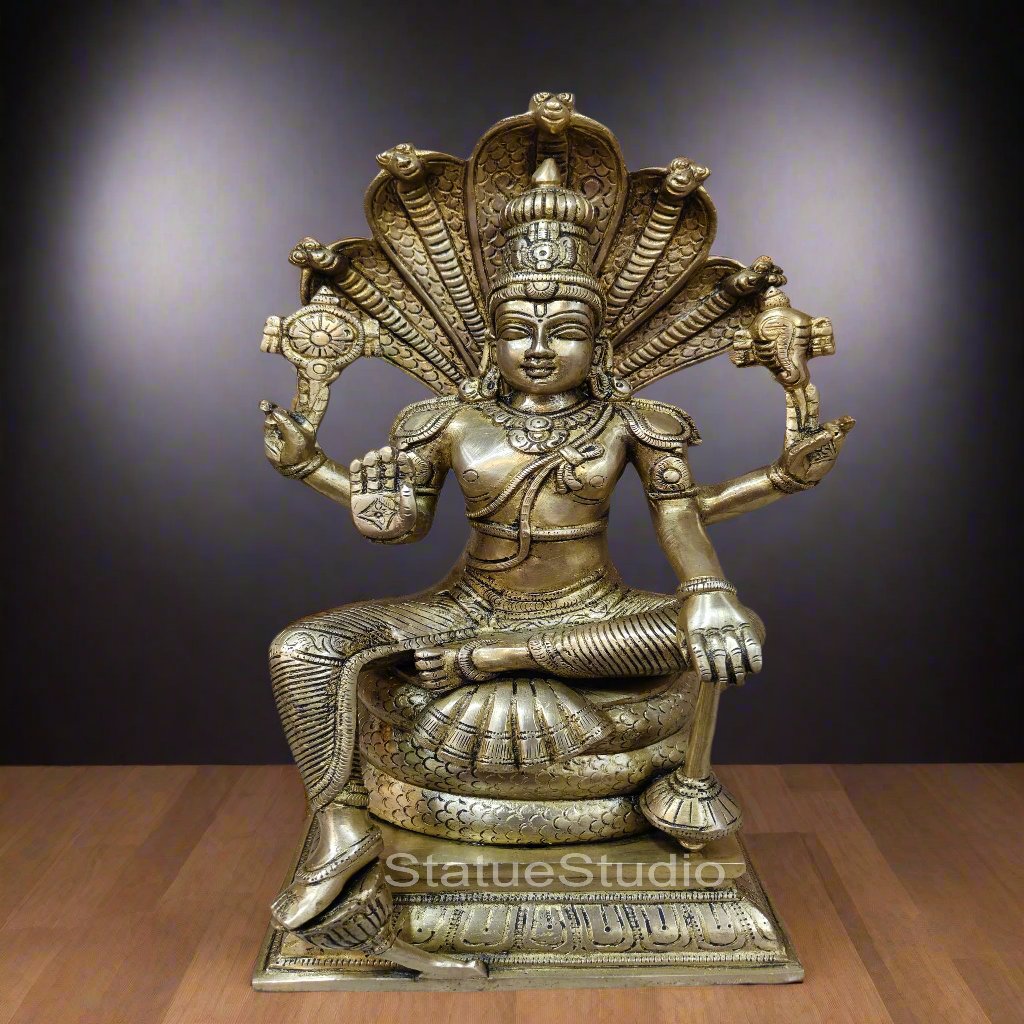Brass Vishnu Statue Under Sheshanaaga Throne 14" - Eco-friendly - Sama Homes
