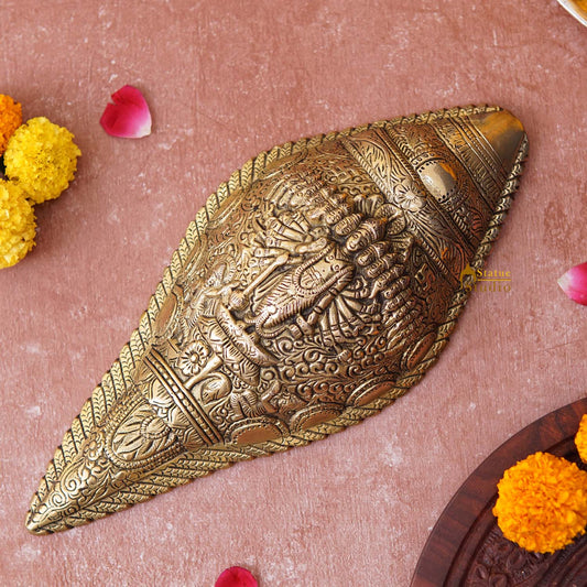 Brass Vishnu Virat Roop Vishwaroopam Engraved Shankh Showpiece Wall Hanging 10 Inch