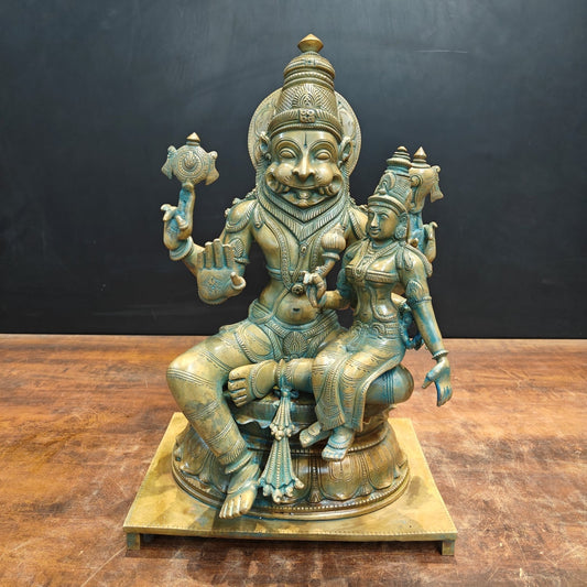 Bronze Vintage Narasimha Lakshmi Statue Chola Patina Finish 19 Inch