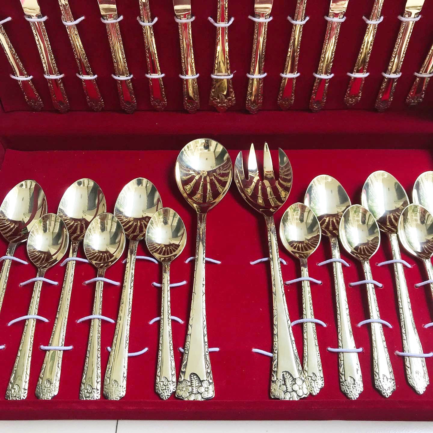 Sama Homes Brass Cutlery Set of 27 Piece handcrafted by Indian Artisans