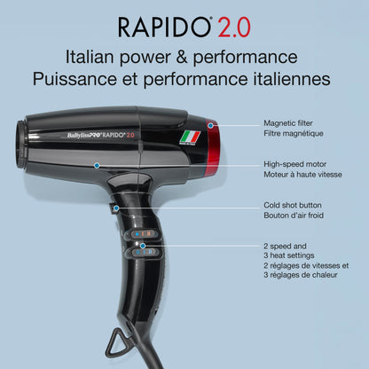 BabylissPro Rapido Hair Dryer Black 2.0 by BabylissPro - Sustainable Living (View 3)