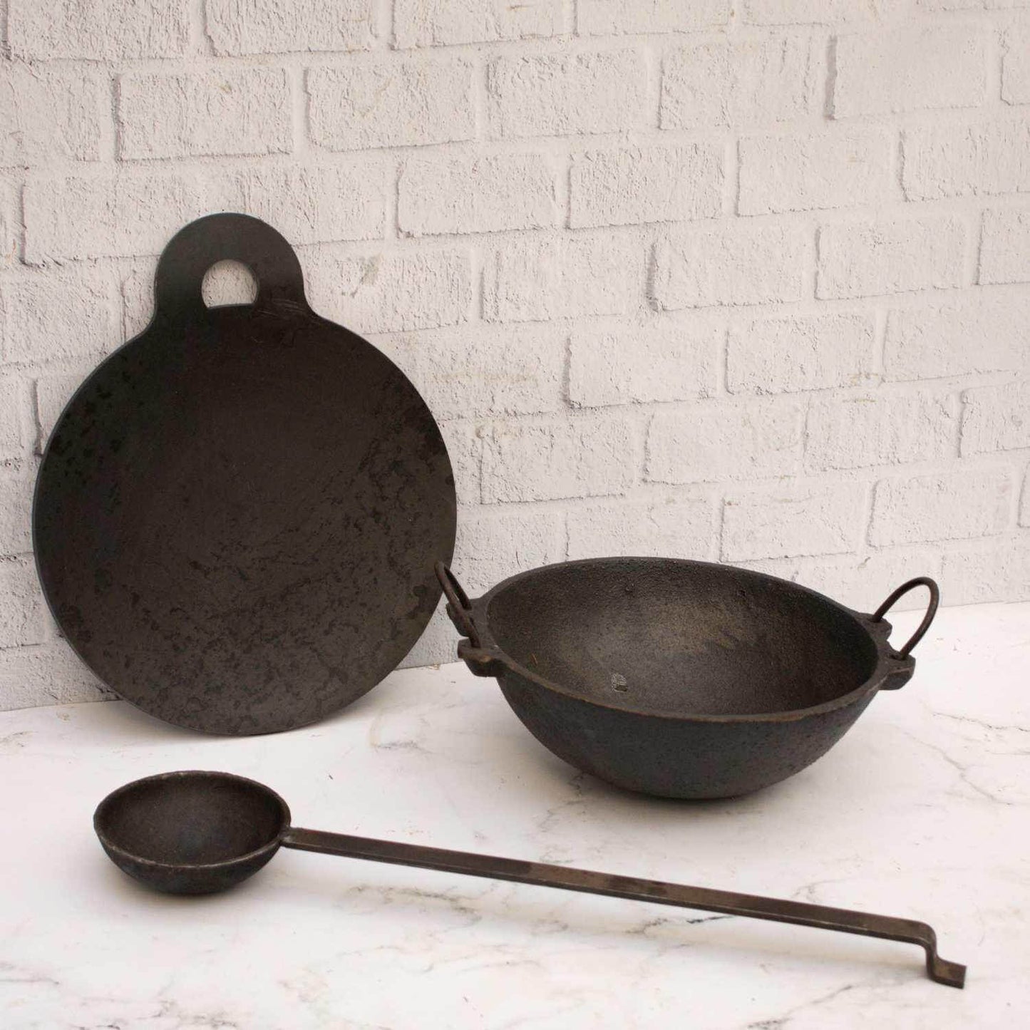 Cast Iron Kadai, Iron Tawa, tadka ladle Combo – Sama Homes