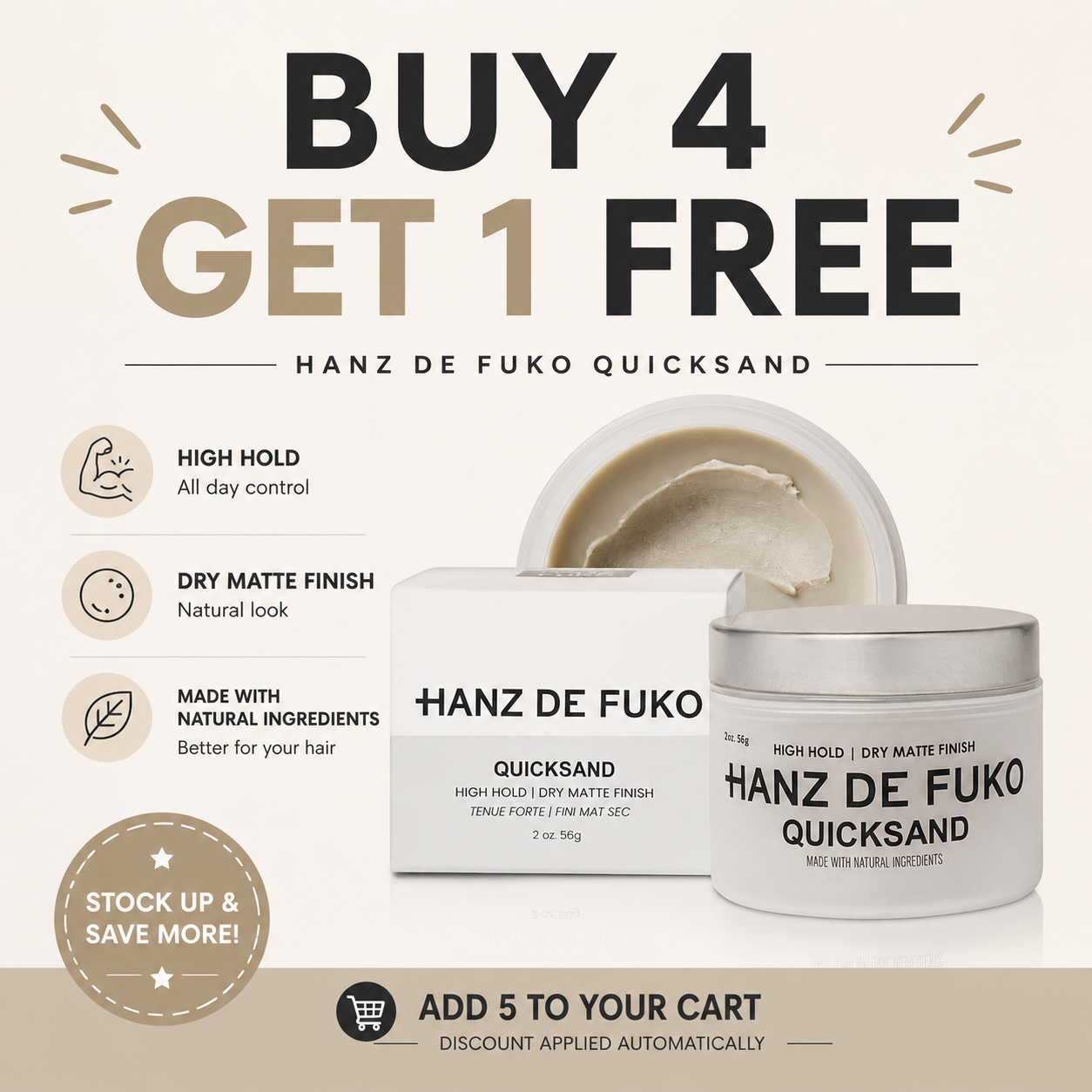 Hanz de Fuko Quicksand - High Hold Dry Matte Texture, 2oz - Eco-friendly - Sama Homes