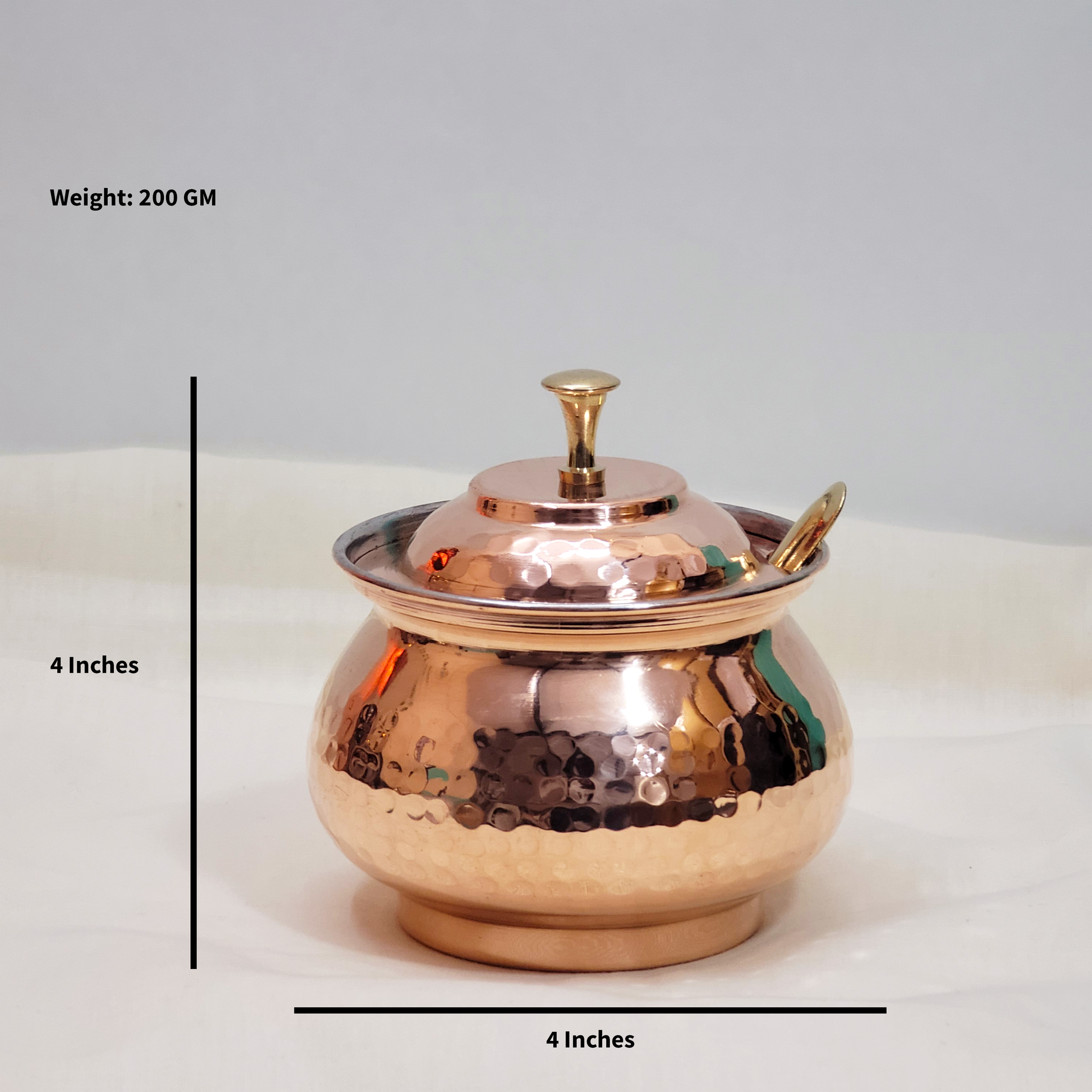 Authentic Hammered Copper Ghee Pot (Tin-Lined Kalai) with Brass Spoon | Clarified Butter Jar - Image 2