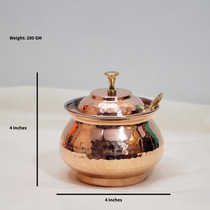 Authentic Hammered Copper Ghee Pot (Tin-Lined Kalai) with Brass Spoon | Clarified Butter Jar by SAMA Homes - Sustainable Living (View 2)