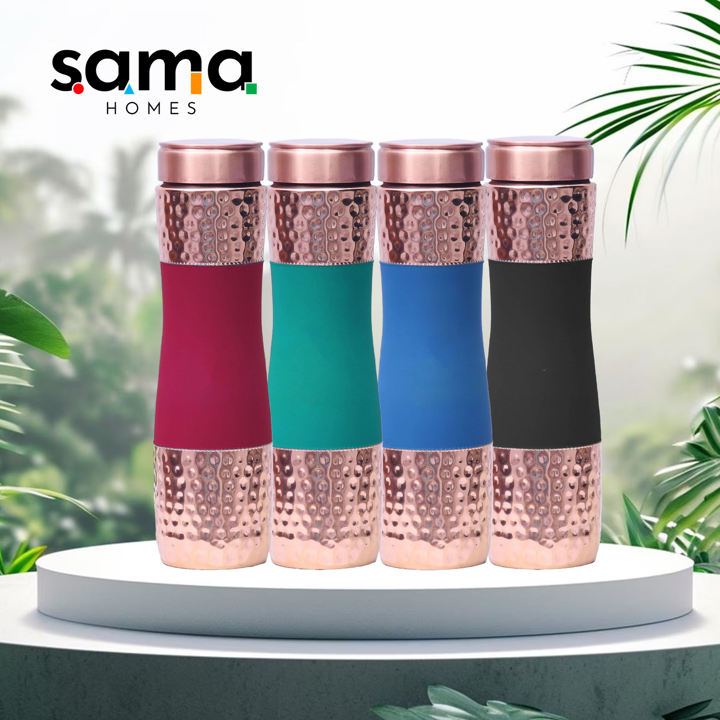 Pure Copper Water Bottle | Combo | RGBB set of 4 - Red, Green, Blue and Black Color | CANADA Day SALE