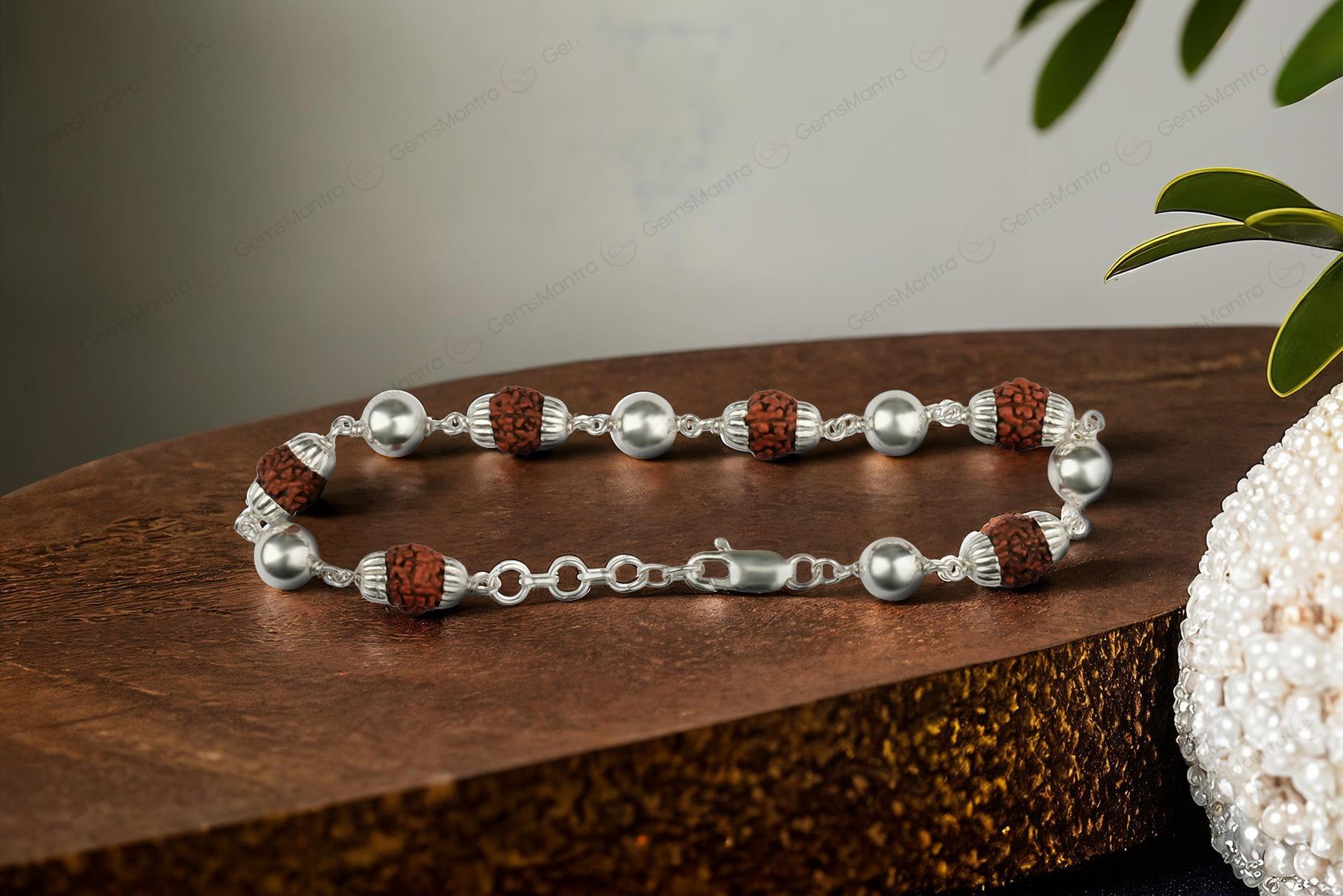 Original 5 Mukhi Rudraksha Bracelet with 6 Silver Moti for Kids with Certificate - Eco-friendly - Sama Homes