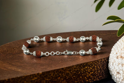 Original 5 Mukhi Rudraksha Bracelet with 6 Silver Moti for Kids with Certificate by SAMAHealing - Sustainable Living