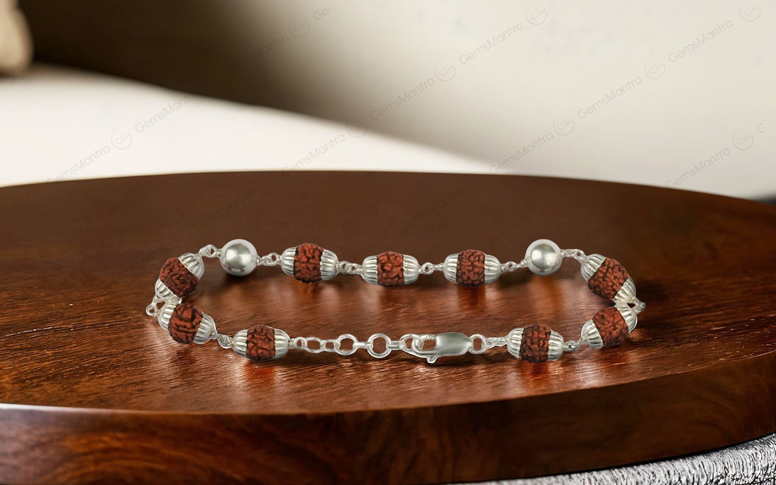 Original 5 Mukhi Rudraksha Bracelet with 2 Silver Moti for Kids with Certificate - Eco-friendly - Sama Homes