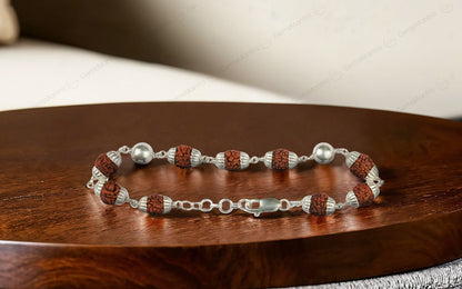 Original 5 Mukhi Rudraksha Bracelet with 2 Silver Moti for Kids with Certificate by SAMAHealing - Sustainable Living