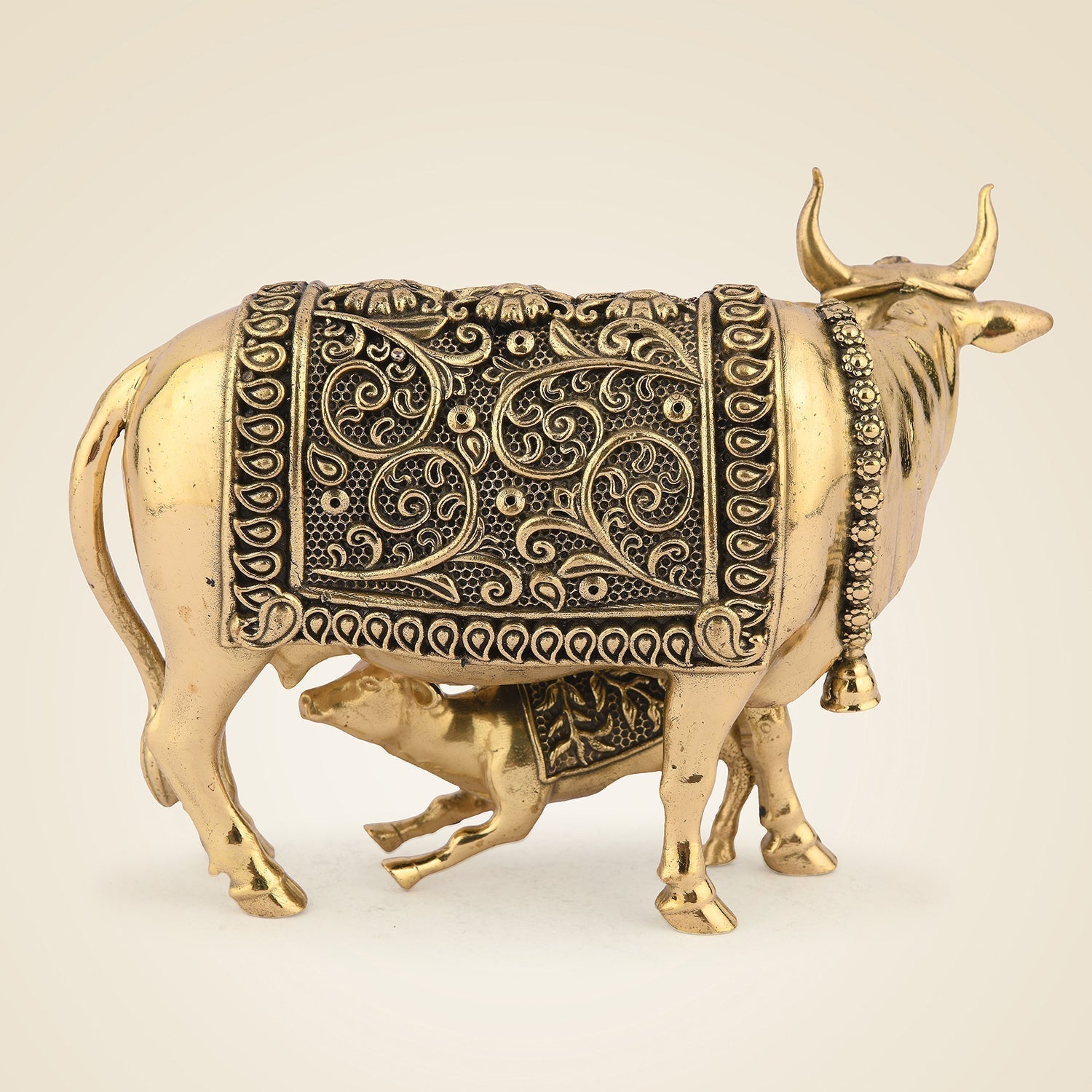 Small Brass Cow and Calf Statue for Puja Room - Image 5