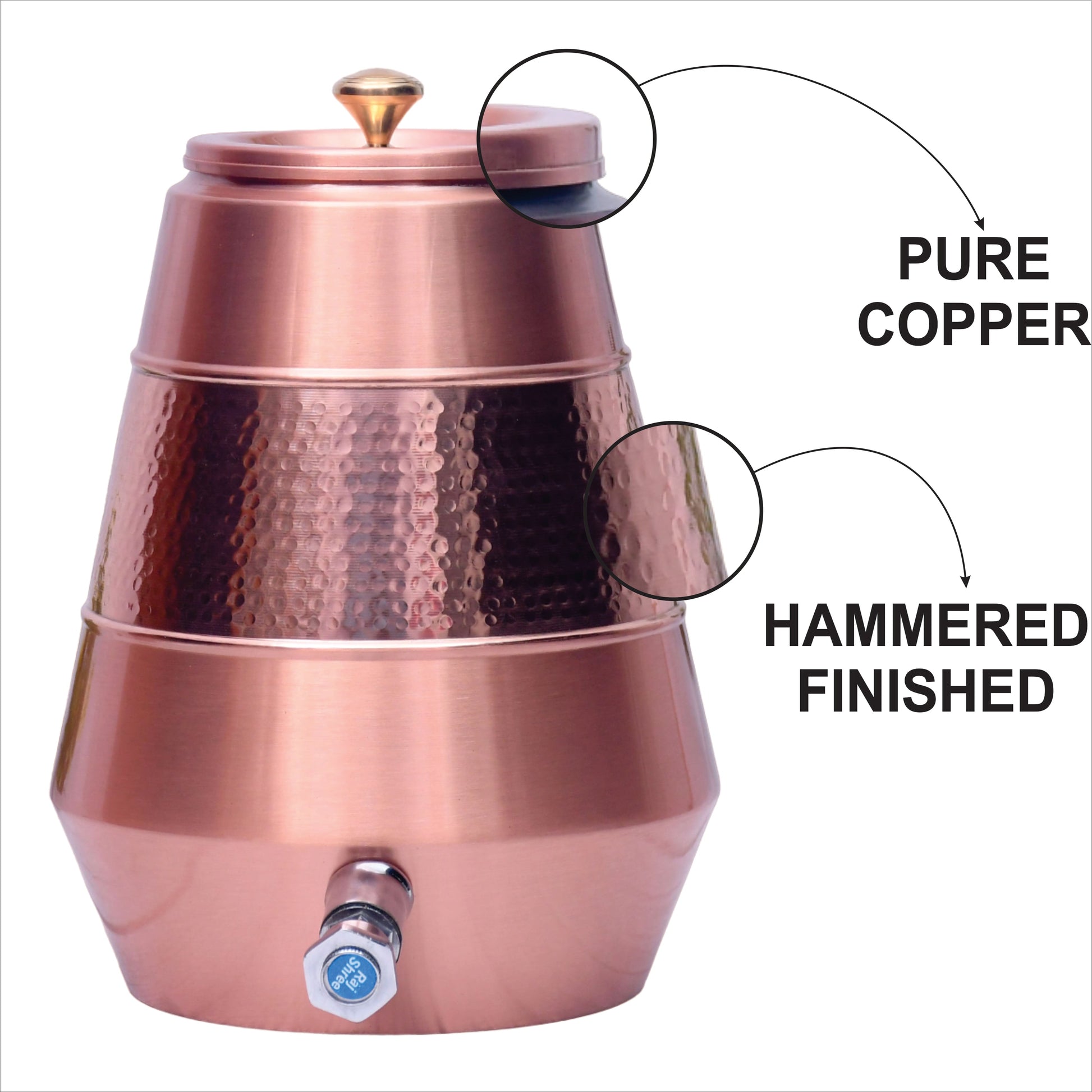 Pure Copper Water Dispenser Conical Half Hammered Designed Capacity 5000 ML. - Image 3