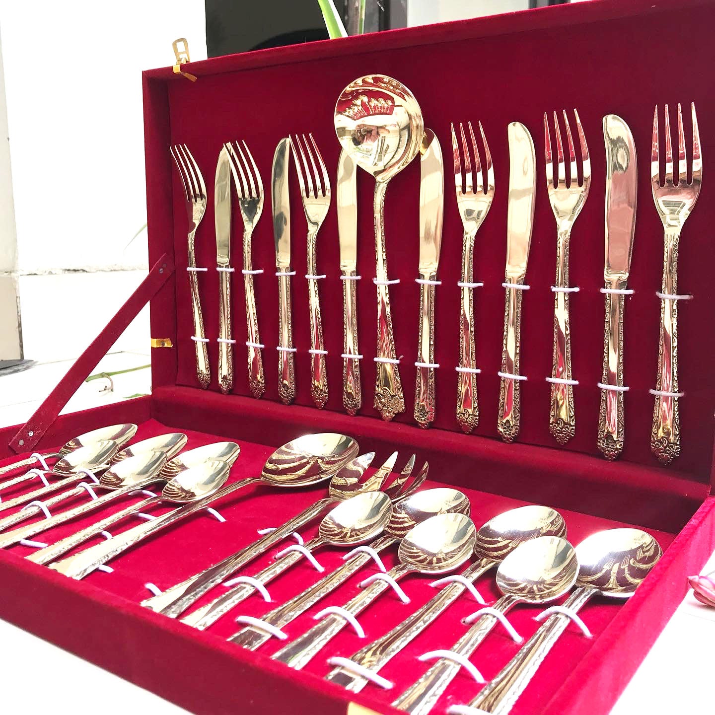 Sama Homes Brass Cutlery Set of 27 Piece handcrafted by Indian Artisans